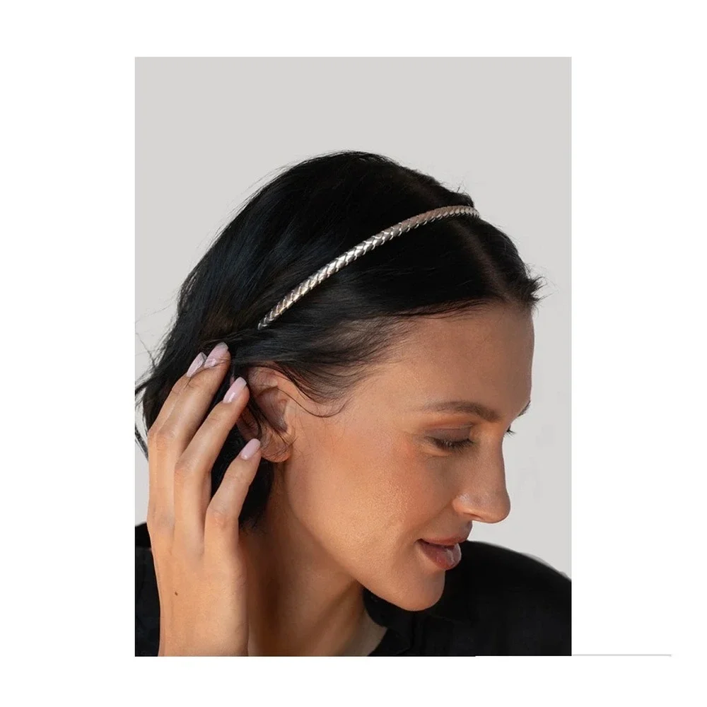 France Luxe L. Erickson Velvet Skinny Headband 3-Pack + Metallic Silver Braided